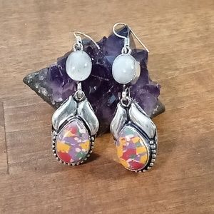 Moonstone and Mosaic Jasper Earrings
